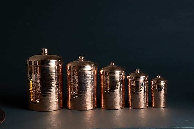 Sertodo Copper Kitchen Canisters | Polished, 5 Quart Capacity | Elegant Functional Storage | Hammer Polished for Shine & Durability | Eco-Friendly Recycled Copper | Timeless Elegance for Your Kitchen
