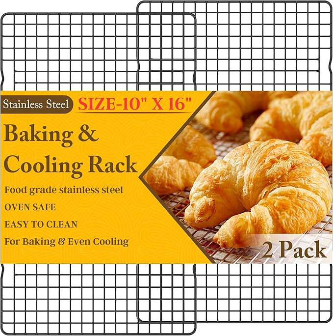 2PCS Cooling Racks for Cooking and Baking - 10" x 16"Heavy Duty Stainless Steel Wire Rack for Baking, Grilling, Roasting - Oven & Dishwasher Safe - Fits Half Sheet Pan(Black)