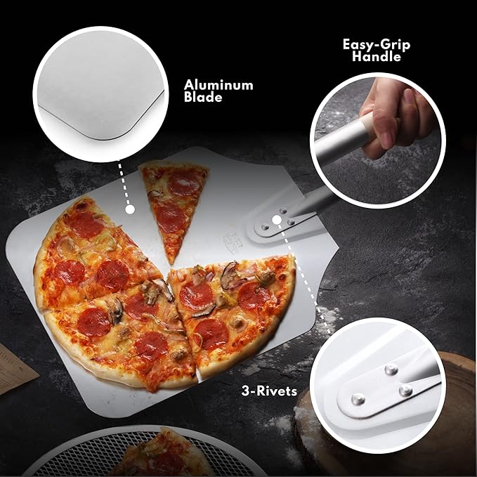 New Star Foodservice 50158 Aluminum Pizza Peel, Wooden Handle, 12 x 14 inch Blade, 26 inch overall