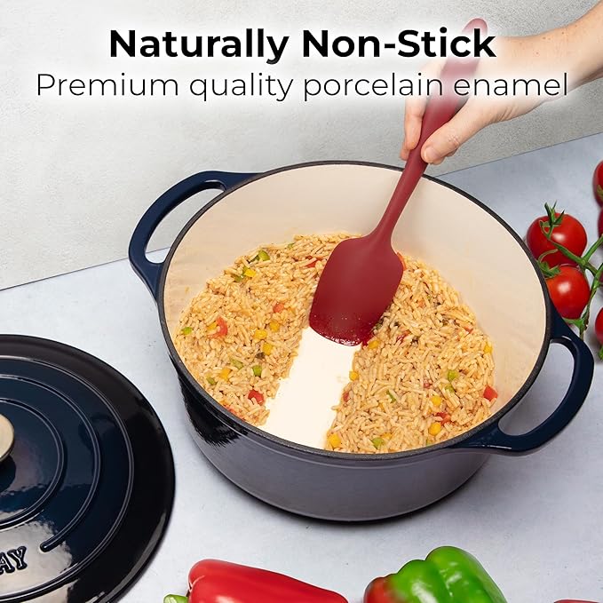 Zulay Kitchen 6 Quart Enameled Cast Iron Dutch Oven with Lid - Premium Durability & Oven Safe up to 500°F – Heavy Duty Cookware Perfect for Bread Baking, Stews, Braising & Roasting - Lapis Lazuli