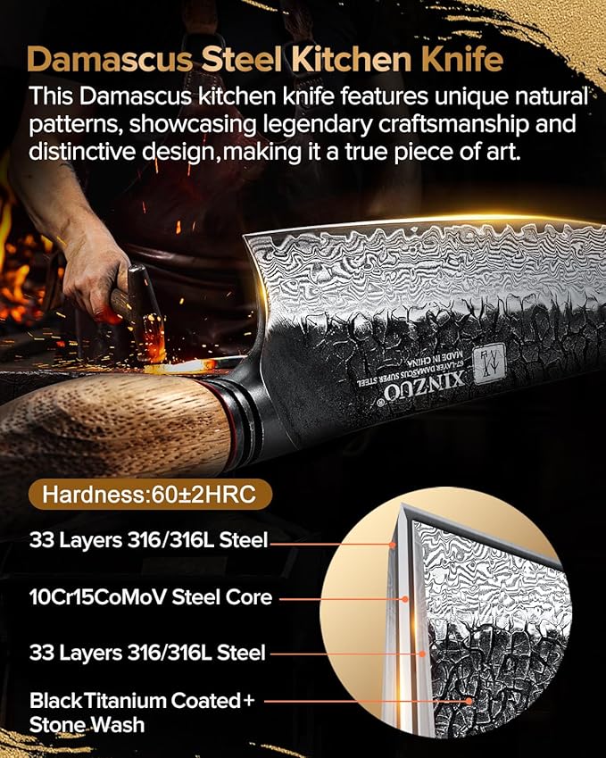 XINZUO 8.3 Inch Kiritsuke Chef Knife, Forged 67 Layers 10Cr15Comov High Carbon Damascus Steel Professional Kitchen Knife,Super Sharp,White Oak + Red G10 Gasket Handle