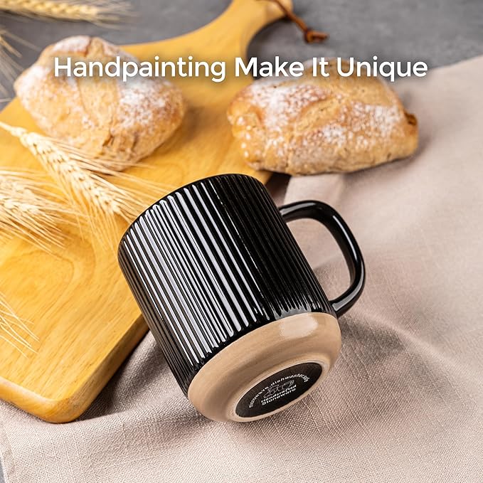 GBHOME Large Coffee Mugs Set of 4, 16oz Handmade Stoneware Coffee Mugs Set with Large Handle for Cappuccino/Latte/Tea/Hot Cocoa, Dishwasher & Microwave Safe, Black