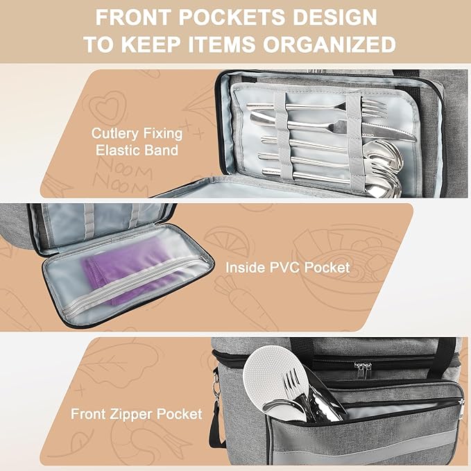 Double-Layer Slow Cooker Carrying Bag, Insulated Travel Carrier with Adjustable Band and Accessory Pocket, Portable Carrier Case for 6-8 Quart Crock, Compatible With Other Brands (Grey, Bag Only)
