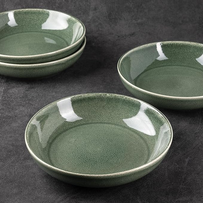 AmorArc 8.5'' Large Ceramic Pasta Bowls Set, 36oz Stoneware Bowls Set of 4 for Kitchen, Reavtive Glaze Bowls-Microwave, Dishwasher Safe for Pasta,Salad,Oatmeal -Jade Green