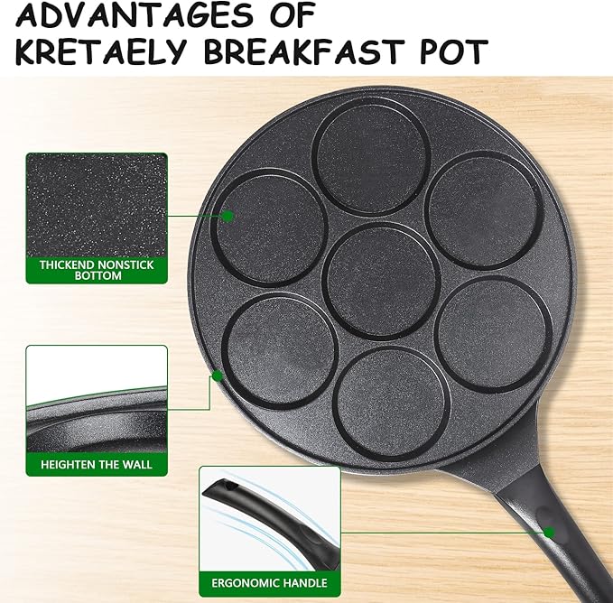 Nonstick Pancake Pan Pancake Griddle With 7-mold Design Mini Pancake Maker With PFOA Free Coating-Black