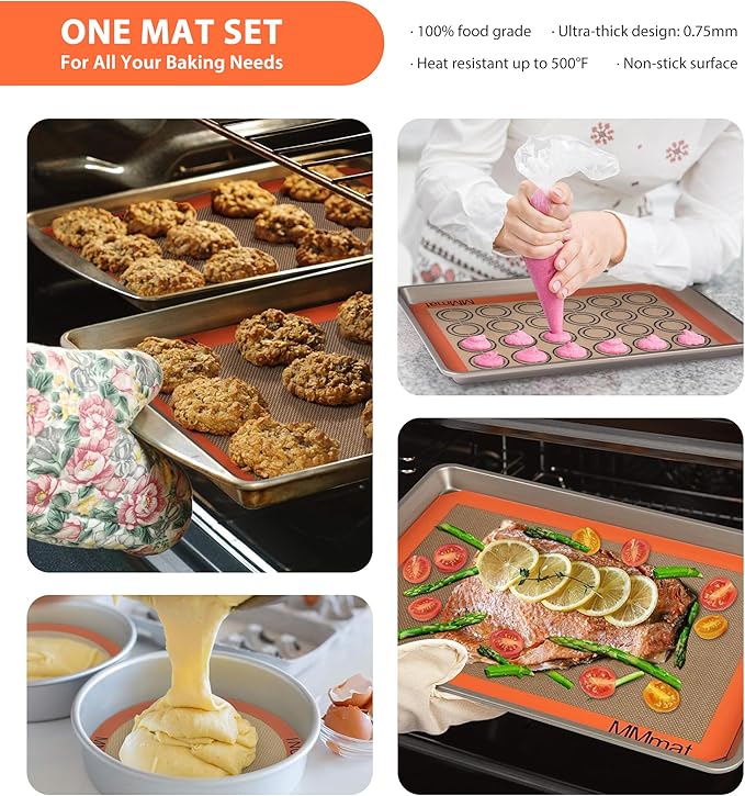 Silicone Baking Mats - Best German Silicone, Non Slip Baking Sheet, Non Stick Reusable Silicone Mats For Baking, Food Grade Oven Liner, Counter Mat, Set of 6