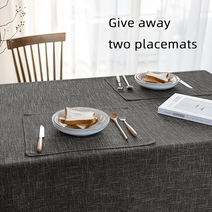Waterproof Cotton Linen Tablecloths Rectangle Dining Table Cloth, Wipe Clean Indoor & Outdoor Table Cover for Buffet Party and Banquets, Wrinkle Resistant(54"x86") Carbon Black