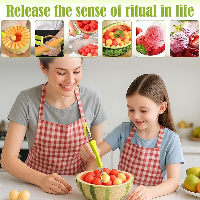 Suuker Melon Baller Scoop Set,4 In 1 fruit cutters shapes, watermelon scooper fruit scooper and baller, fruit carving tools(Green)