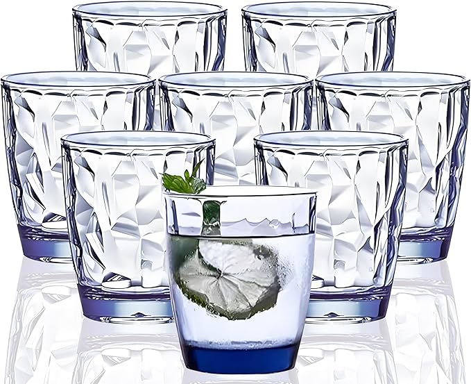 10 Oz Unbreakable Tritan Drinking Glasses Shatterproof Acrylic Glasses Drinkware BPA Free Hard Plastic Cups Reusable Kitchen Water Glasses Drinking Set of 8 (Blue)