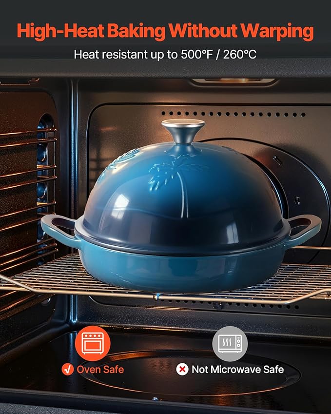 VEVOR Enameled Cast Iron Dutch Oven, 5 Quart Pot for Sourdough Bread Baking, Heavy-Duty Cookware Pan with Lid and Dual Handles, Oven Induction Compatible up to 500℉, for Cooking Roasting