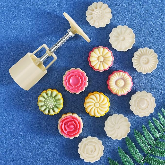 Luxiv Moon Cake Mould 50g, 12 PCS Pattern Hand-Pressure Mooncake Molds for Mid-Autumn DIY Pastry Tool 2 Set with 6pcs Round Flower Mooncake Mode and 6 Pcs Square Pattern Mooncake Mould (White, 50g)