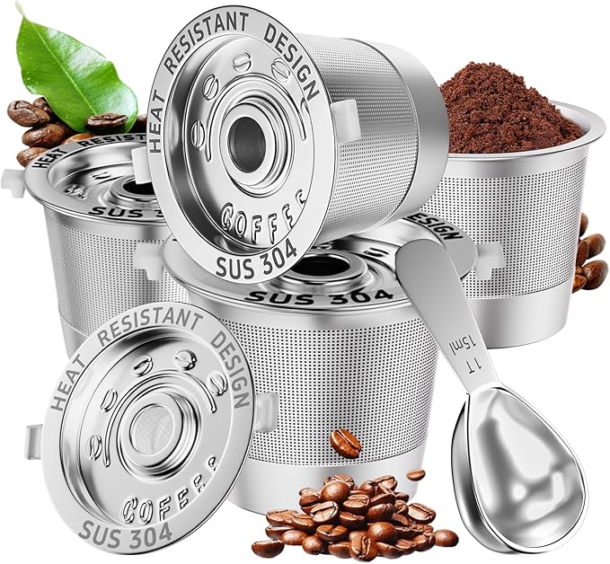 4 Pack Reusable K Cups Coffee Pods for Keurig 1.0: Stainless Steel Reusable Coffee Pods for Keurig Coffee Pods Reusable, BPA-Free, SUS 304, Scoop, Heat Resistant Handles