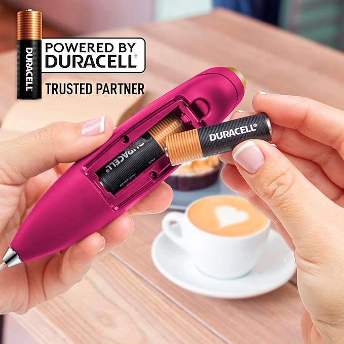 Zulay Kitchen Powerful Milk Frother Wand With 4 AA Duracell Batteries - Ultra Fast Handheld Drink Mixer - Electric Whisk Foam Maker for Coffee, Lattes, Cappuccino, Matcha & Creamer -