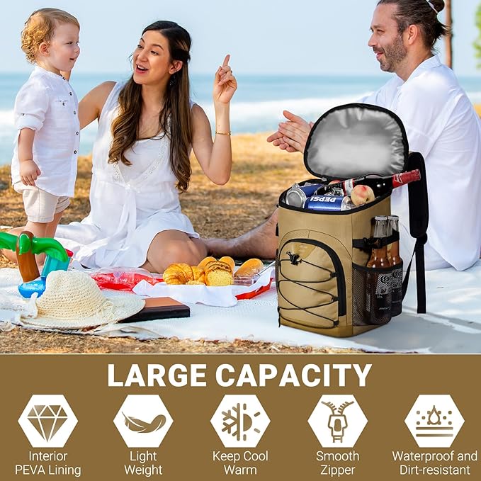 Cooler Backpack, Lightweight and Soft Backpack Cooler for Men Women, Insulated Lunch Bag for Camping Traveling Hiking