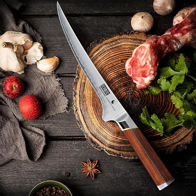 Fillet Knife 7 Inch, Japanese High-carbon Steel Boning Knife for Meat Chicken Cutting, Razor Sharp Fish Fillet Knives with Ergonomic Red Sandalawooden Handle