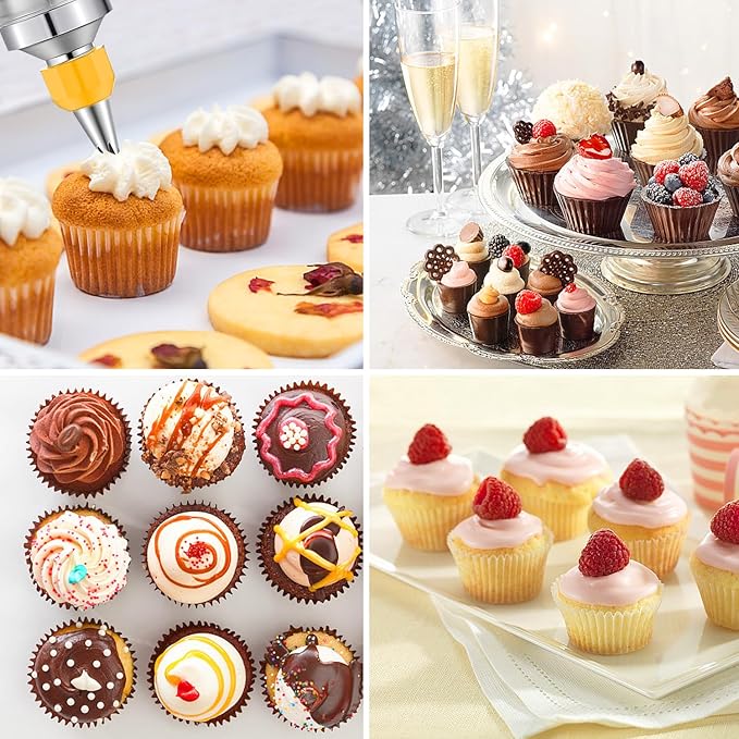 JAYVAR Dessert Decorating Syringe Set, Cake Decorating Kit, Stainless Steels Frosting Piping Kit for Cupcake Decoration with 6 Piping Nozzles, Cake Decorating Gun for Frosting Cream to Make Cupcakes