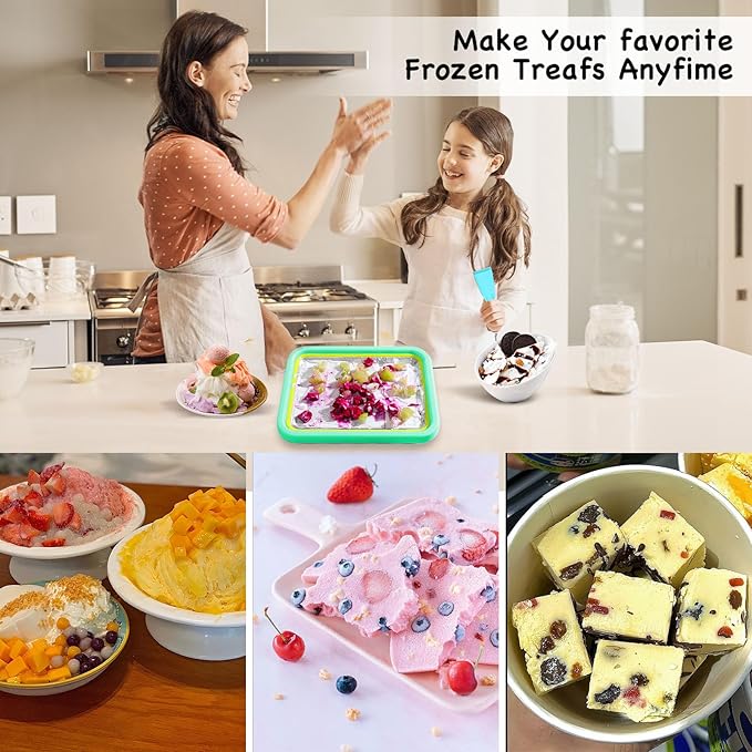Mini Rolled Ice Cream Maker, Frozen Yogurt Rolls Tray, Instant Cold Plate Ice Cream Maker, Homemade DIY Smoothies, Ideal for Family Hands-on Activities (Mint Green)