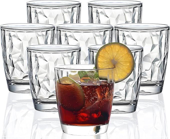 10 Oz Unbreakable Tritan Drinking Glasses Shatterproof Acrylic Glasses Drinkware BPA Free Hard Plastic Cups Reusable Kitchen Water Glasses Drinking Set of 8 (Clear)