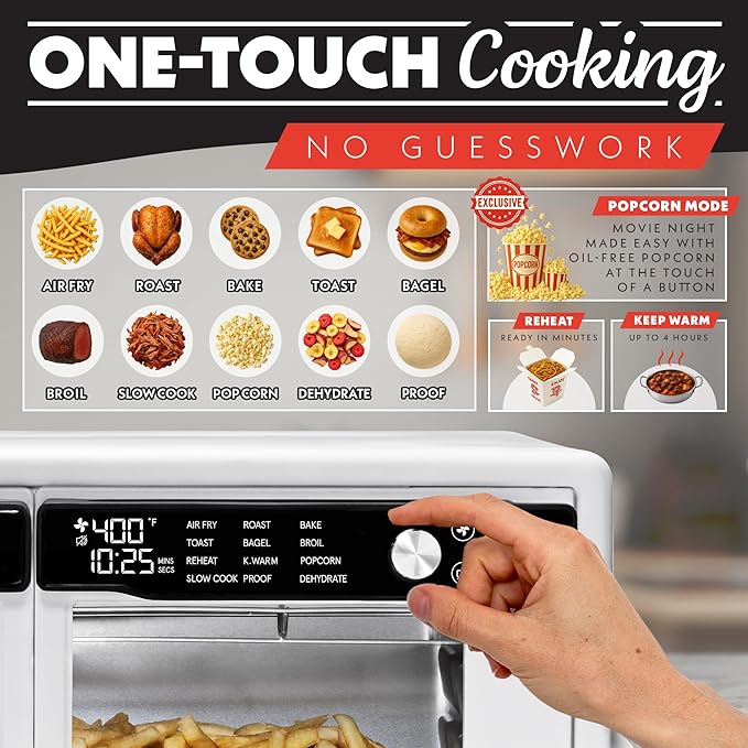 Gourmia French Door Digital Air Fryer Oven - 25-Quart XL Capacity, 12 Presets, Touchscreen, FryForce 360° Tech, Dehydrate, Proof, Slow Cook, Fits 13” Pizza, 1700W, White