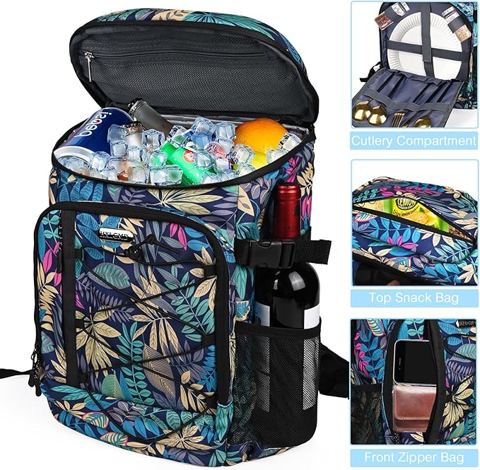 Backpack Coolers Insulated Leak Proof 30 Cans, Soft Sided Insulated Cooler Bags Ice Chest Backpack for Beach Travel Camping, with Reusable Ice Packs