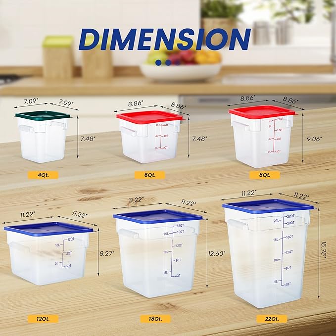 4 Pack 18 Quart Food Storage Containers with Lids, Polycarbonate Square Commercial Food Containers, NSF, Clear, New Version