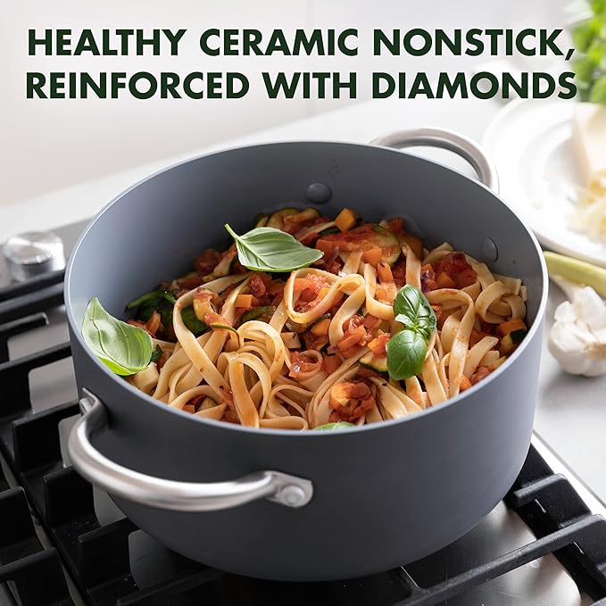 GreenPan Lima Hard Anodized 5QT Stock Pot with Lid, Healthy Ceramic Nonstick, PFAS-Free Nontoxic Pots and Pans, Oven & Broiler Safe Cookware, Stainless Steel Handles, Gray