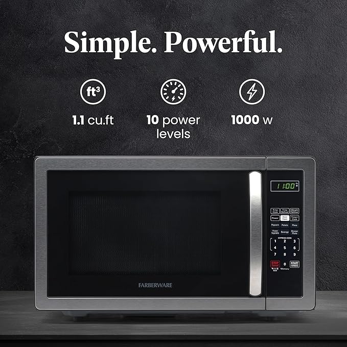 Farberware FMWO11AHTBKB 1.1 Cu. Ft. Stainless Steel Countertop Microwave Oven