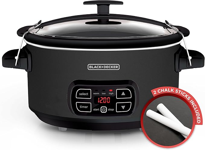BLACK+DECKER 7-Quart Slow Cooker, SCD4007, Chalkboard Exterior, Locking Lid, 3 Heat Settings, Removable Stoneware Crock