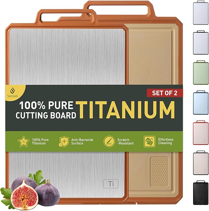 2 Packs Pure Titanium Cutting Boards for Kitchen Chopping Board Butcher Block 2 in 1 Pure Titanium PP Father Day Dad Parent Stepdad Who Want Everything Future Groom Bride Law Christmas Xmas