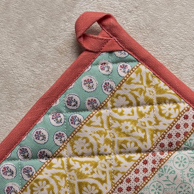 Maison d' Hermine Pot Holders 100% Cotton Heat Resistant Potholders 8" x 8" Hot Pads with Loop BBQ, Cooking, Baking, Grilling, Kitchen, Handling Hot Pans Spring/Summer (Pack of 1, Provence)