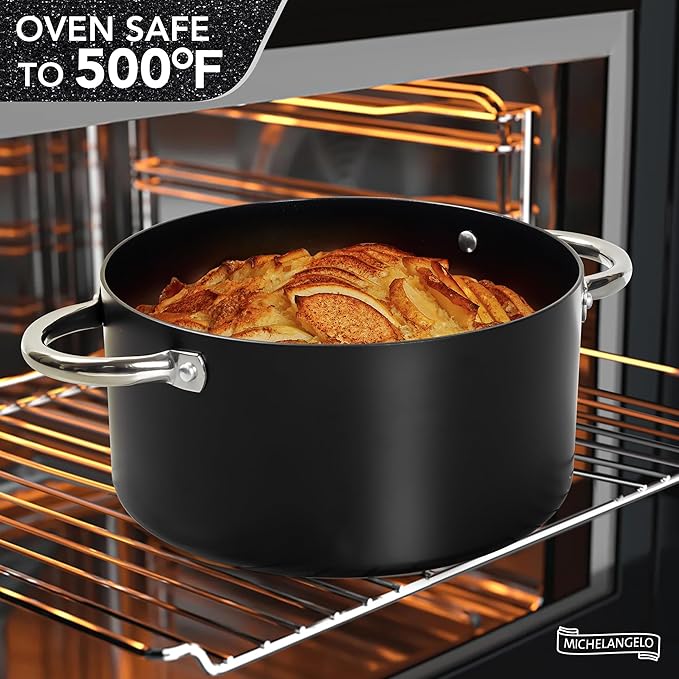 MICHELANGELO Stock Pot with Lid, Nonstick Cooking Pot, 5 Quart Soup Pot with Lid, Non Stick Pots with Stainless Steel Handle, Induction Compatible, Black