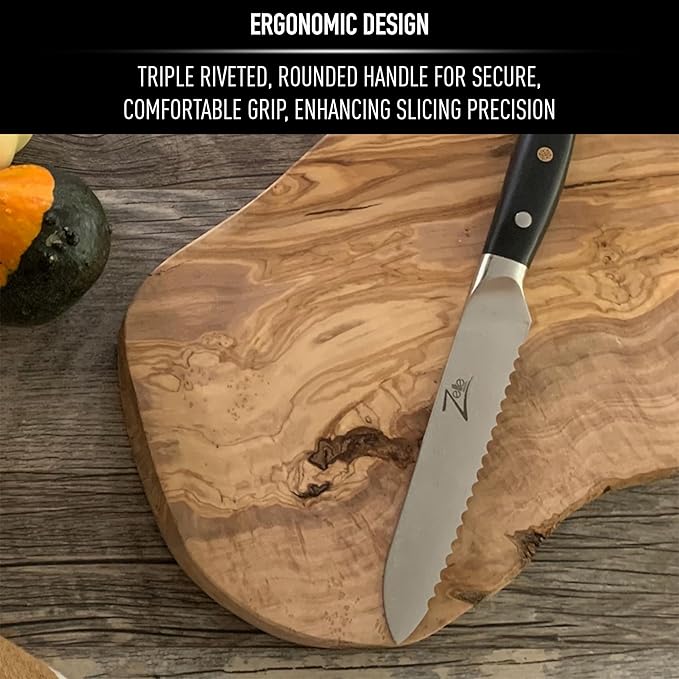 Zelite Infinity 5.5 Inch Serrated Bread Knife for Homemade Bread - Razor Sharp Japanese AUS-10 Super Steel 67-layer Damascus Knife; Sourdough Bread Knife & Bread Cutting Knife - Luxurious Gift Box