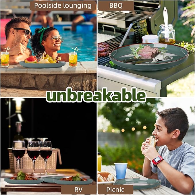 12-Piece Melamine Dinnerware Sets – Unbreakable Plates & Bowls Sets for Outdoor, Camping, Picnic, Party – Durable Dishware Sets, Lightweight & Shatterproof (Dusty Teal)