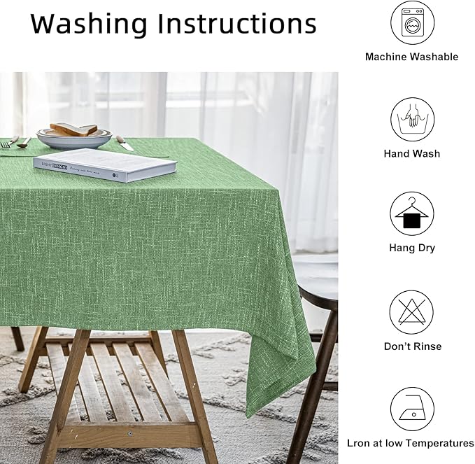 Waterproof Cotton Linen Thick Tablecloths Rectangle Dining Table Cloth, Wipe Clean Indoor & Outdoor Table Cover for Kitchen Party and Banquets, Wrinkle Resistant(54"x120") Grass Green