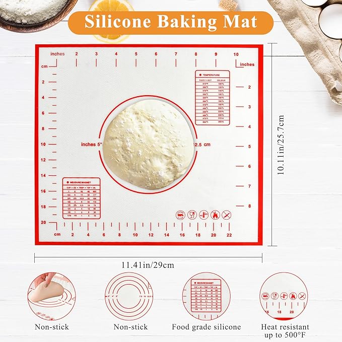 3pcs Pizza Tool Set, Include Pizza Docker, Pizza Dough Roller and Silicone Baking Mat, Dough Docker, Non Slip Baking Mat, Wooden Rolling Pin for Pizza, Cookie, Pie, Pastry, Bread