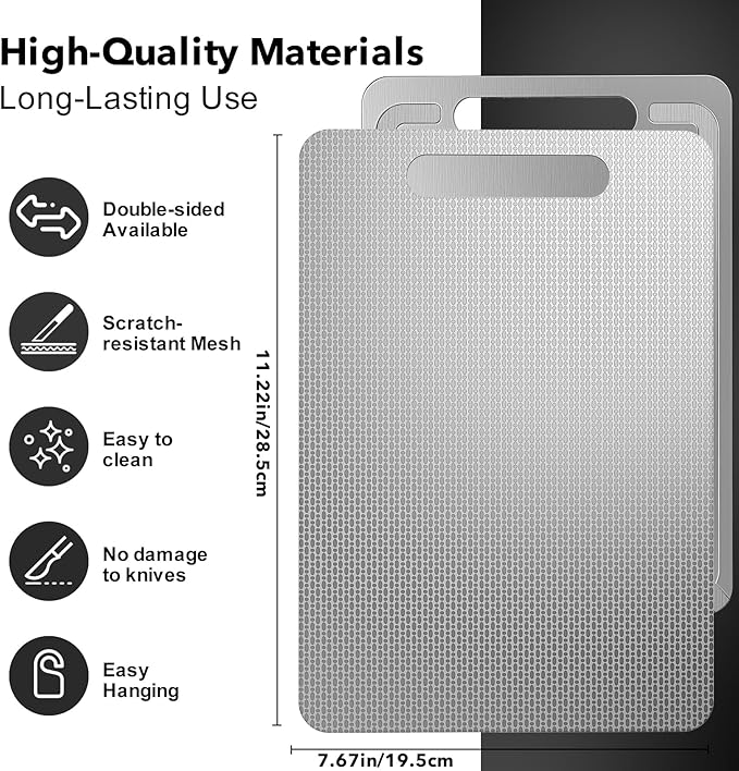 Titanium Cutting Board -100% Pure Titanium Cutting Boards For Kitche,Easy to clean, Double-sided food-grade Cutting Board camping For Meats, Fruits And Vegetables 12 * 8IN