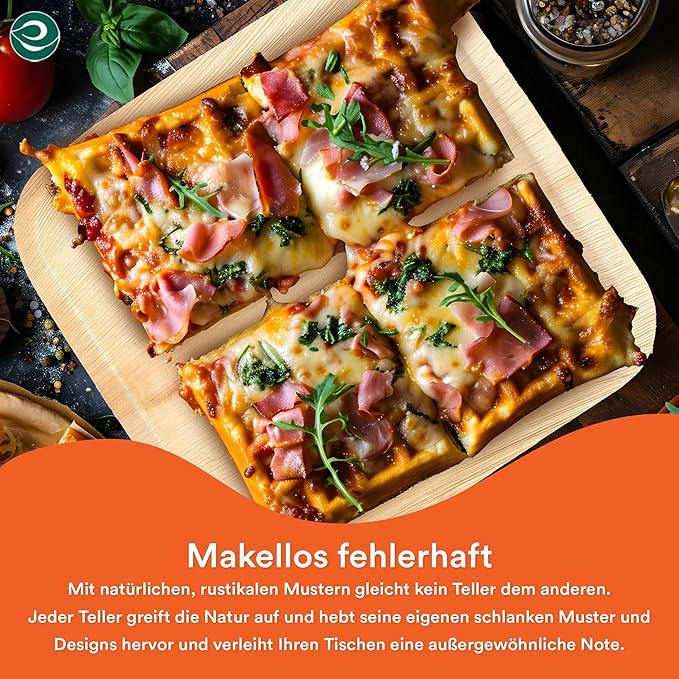 ECO SOUL Compostable 10 Inch Palm Leaf Square Plates (100 Count) Like Bamboo Plates | Biodegradable | Eco-Friendly, Microwave & Oven Safe