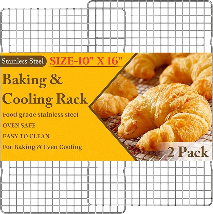 2PCS Cooling Racks for Cooking and Baking - 10" x 16"Heavy Duty Stainless Steel Wire Rack for Baking, Grilling, Roasting - Oven & Dishwasher Safe - Fits Half Sheet Pan(Silver)