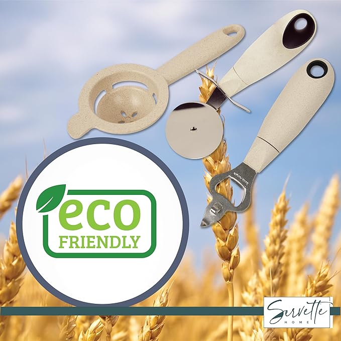 Wheat Straw Kitchen Utensils, Set of 3 (Pizza Cutter, Can and Bottle Opener, Egg Separator)