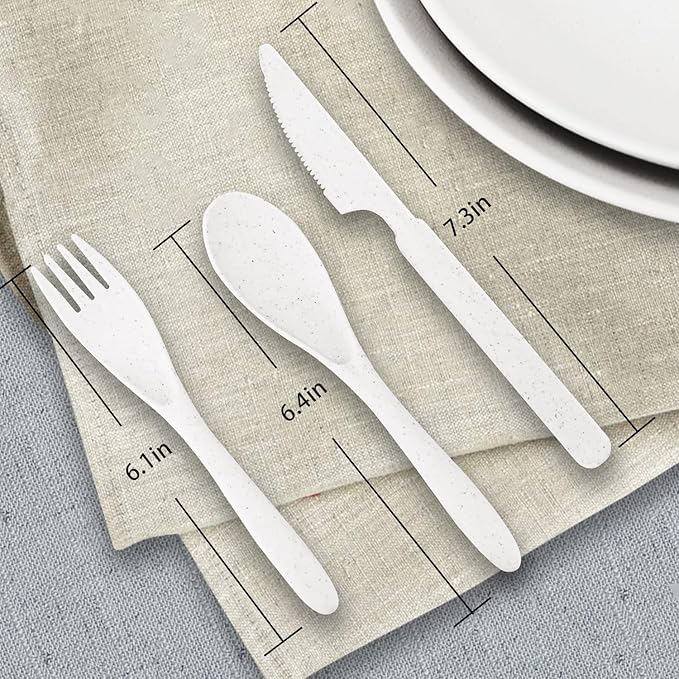 Wheat Straw Plate and Bowl sets with cups and cutlery set of 64 - Unbreakable Dinnerware service for 8 - Microwave and Dishwasher safe dish sets for kitchen,indoors and out doors.White