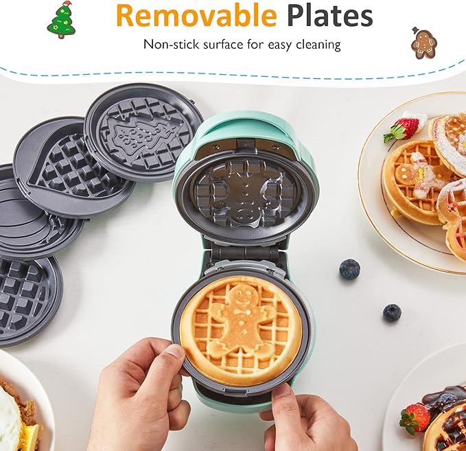 Sunvivi 4" Mini Waffle Maker: 6 in 1 Waffle Iron, Waffle Maker with Removable Plates 6pc, non-stick plates easy to clean, Mini Pancake Maker for Kids, Chaffle maker, Pizzelle iron