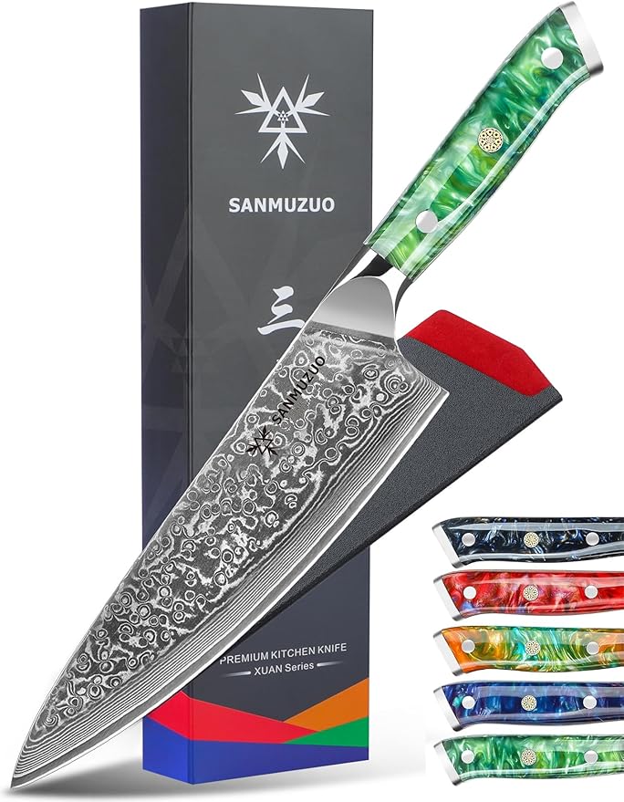 Chef Knife - 8 inch - Xuan Series - VG10 Damascus Steel Kitchen Knife - Resin Handle (Jade Green)