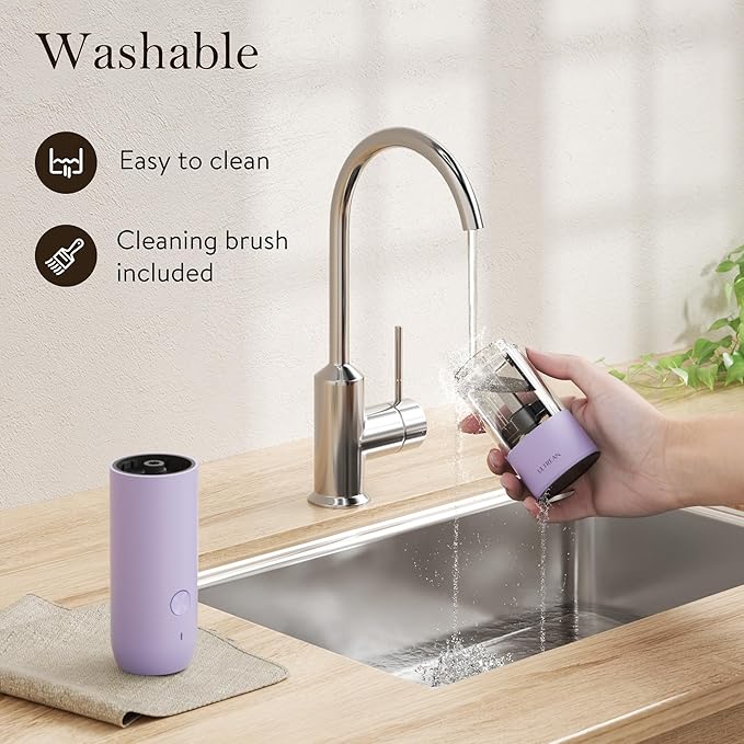 Ultrean Electric Pepper Grinder, Rechargeable Salt and Pepper Grinder with 6 Adjustable Coarseness, LED Light, One-Hand Automatic Operation, Lavender Purple