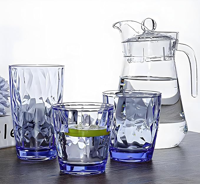 10 Oz Unbreakable Tritan Drinking Glasses Shatterproof Acrylic Glasses Drinkware BPA Free Hard Plastic Cups Reusable Kitchen Water Glasses Drinking Set of 12 (Blue)