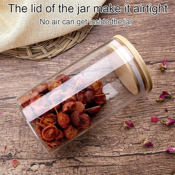 Glass Storage Jar With Airtight Seal wooden, Lid, 25 Ounce Set of 2, 750ml Coffee Bean and Kitchen Food Container