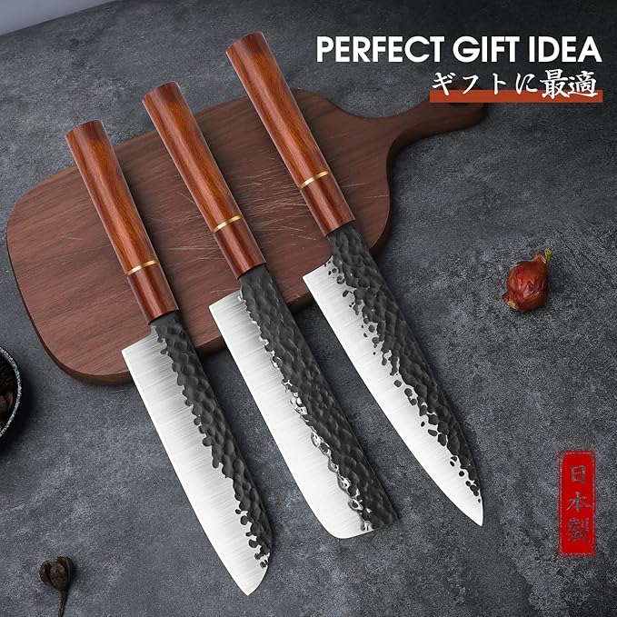 Huusk Japan Knife, Nakiri Knife Japanese Vegetable Knives 7 Inch, Multipurpose Asian Kitchen Chef Knives,Hand Forged High Carbon Steel Sharp Cleaver, Ergonomic Rosewood Handle, Gift Box for Dad