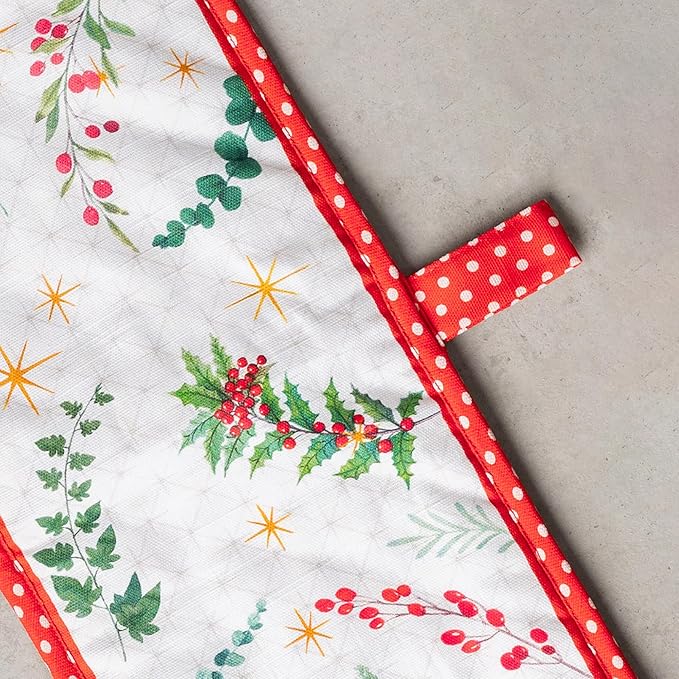 Maison d' Hermine Double Oven Mitts 100% Cotton 7"x35" Double Oven Mitt Heat Resistant BBQ Cooking Gloves with Loop, Baking, Grilling, Home, Kitchen, Handling Hot Pans (Poinsettia Christmas)