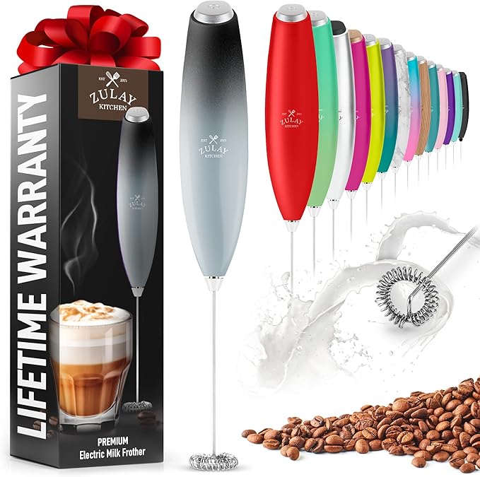 Zulay Powerful Milk Frother for Coffee with Powerful Motor - Handheld Frother Electric Whisk, Milk Foamer, Mini Mixer and Coffee Blender Frother for Frappe, Latte, Matcha, No Stand - Storm