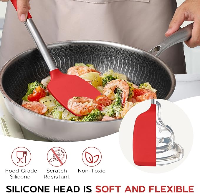 15 Pcs Silicone Cooking Utensils Set, Red Kitchen Utensils Spatula Set with Holder, Large Kitchen Gadgets Tools for Nonstick Cookware