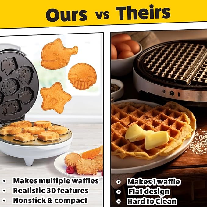 Sea Creature Mini Waffle Maker- Create 7 Different Ocean Animal Shapes in Minutes, Breakfast Fun Cool for Kids & Adults w/Novelty Aquatic Pancakes - Electric Non-Stick Waffler Iron, Holiday Gift